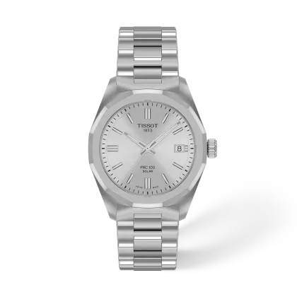 Reloj Tissot PRC 100 Solar T151.822.11.031.00 Esfera Plata 34 mm