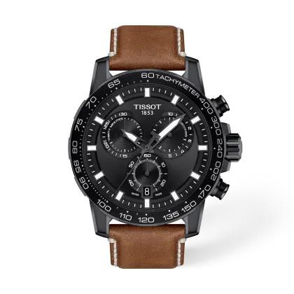 Reloj Tissot Supersport Chrono T125.617.36.051.01 Esfera Negro Correa de Cuero 45,5 mm