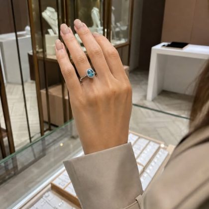 Anillo Solitario Topacio y Diamantes