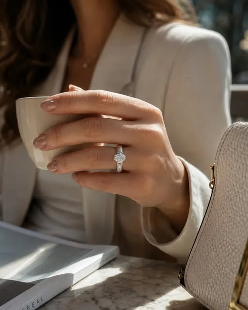 Anillo Ovalado Texturizado en Oro Blanco 18K