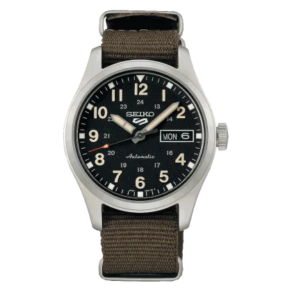 Reloj Seiko 5 Sports SRPJ85K1 Esfera Negra Correa de Nylon 36,4 mm