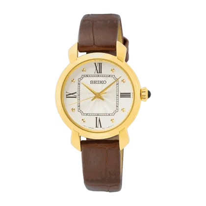 Reloj Seiko SUR500P1 Dorado Esfera Marfil Correa de Cuero 29,2 mm