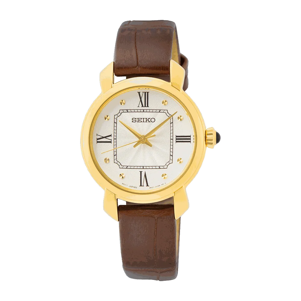 Reloj Seiko SUR500P1 Dorado Esfera Marfil Correa de Cuero 29,2 mm