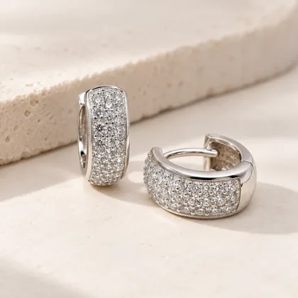 Aros Argolla Huggie Pavé Plata 925