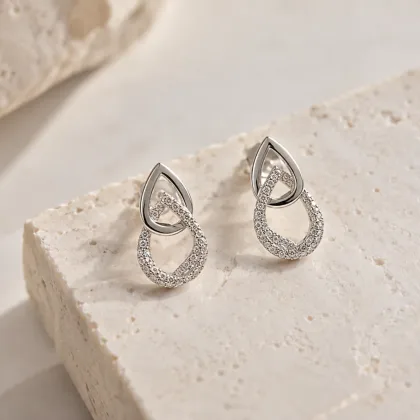 Aros Doble Gota Plata 925 con Circones