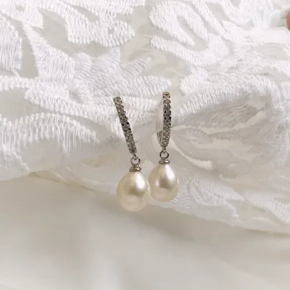 Aros Argolla Cintillo con Perla de Río Plata 925