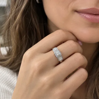 Anillo Art Déco Tres Piedras Plata 925